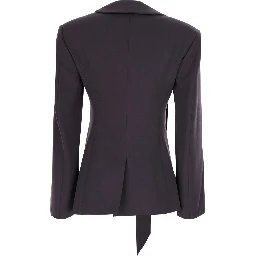 Brown single-breasted jacket with shawl lapels and ribbon on the front in wool for women