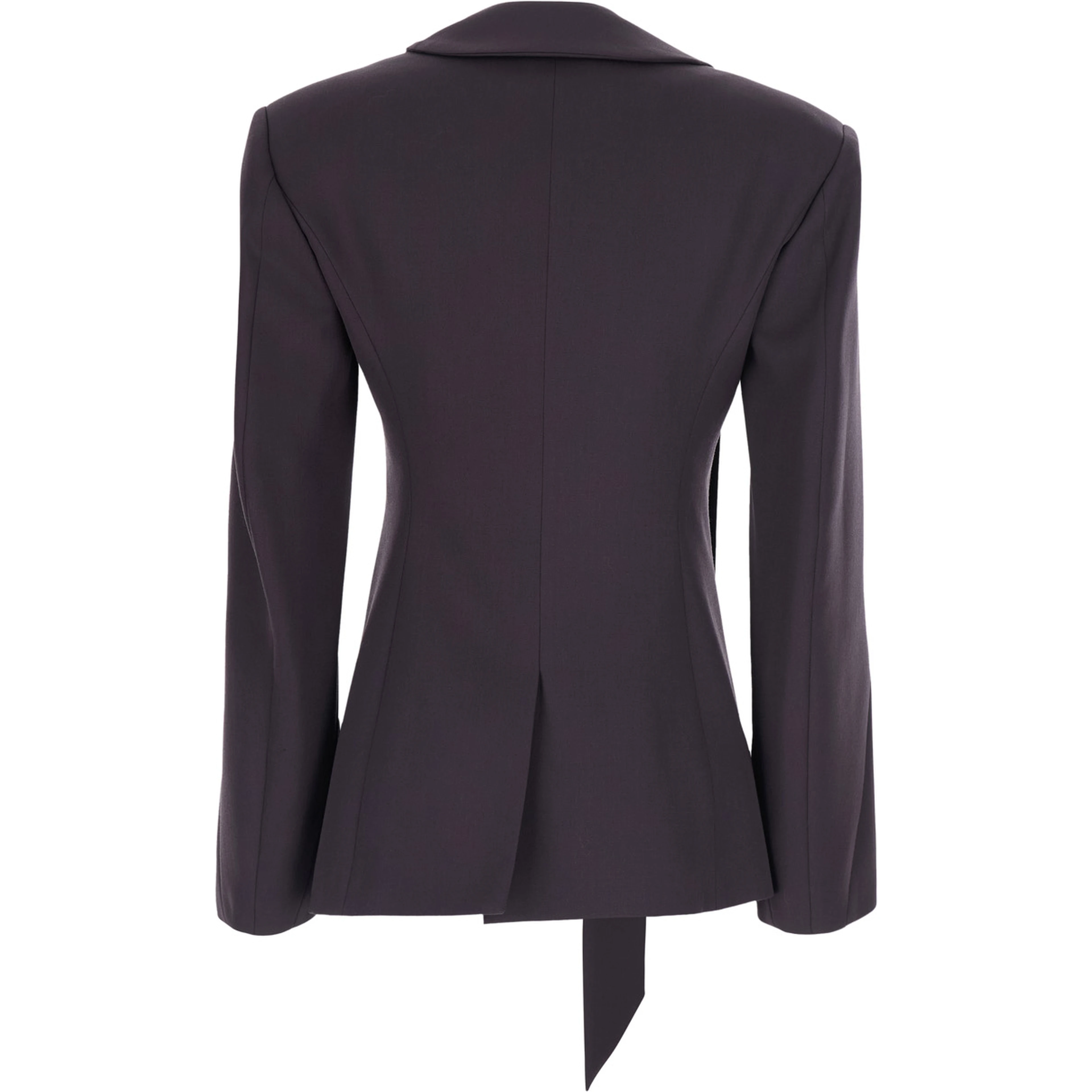 Brown single-breasted jacket with shawl lapels and ribbon on the front in wool for women