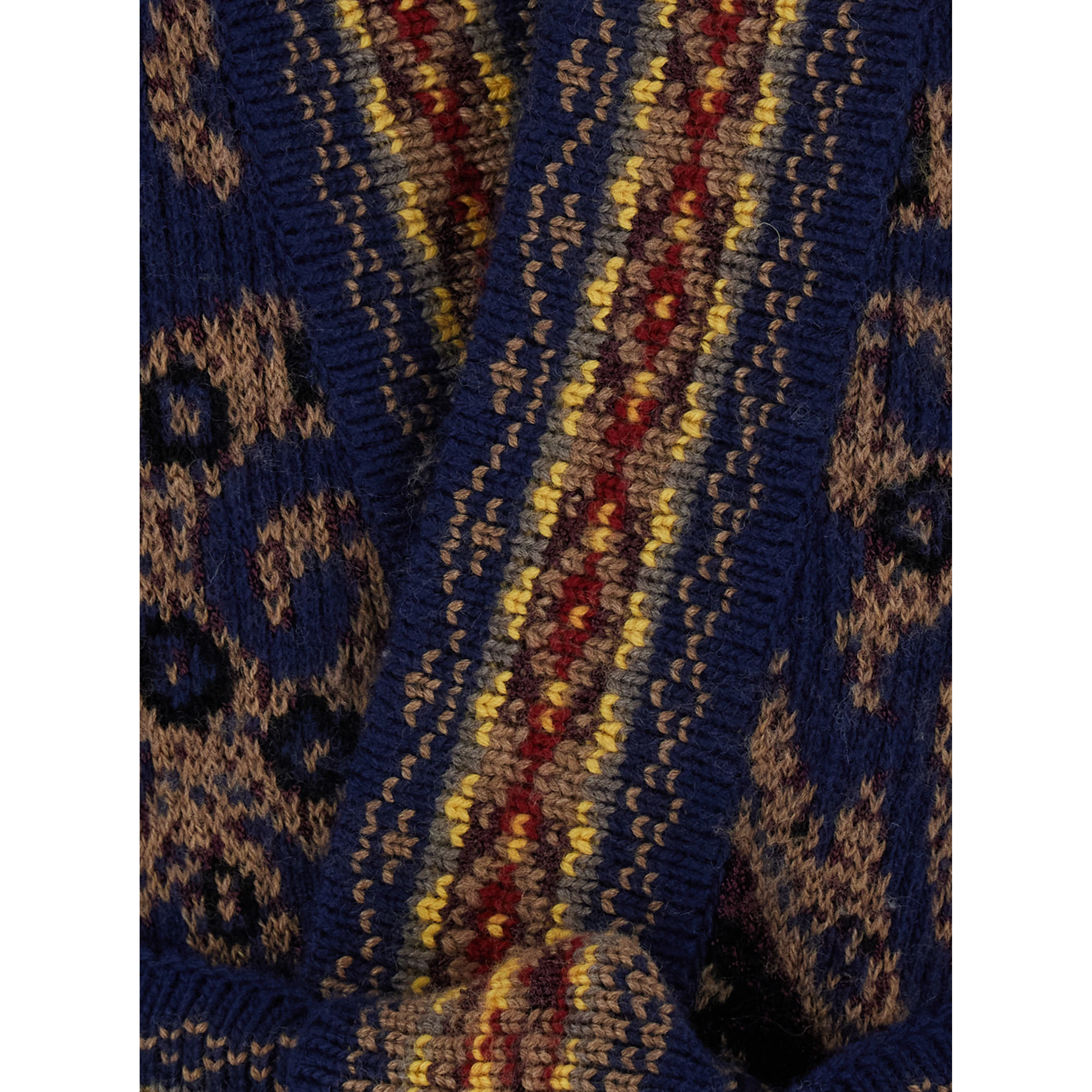 Multicolor Cardigan with belt on the front and all-over geometric embroidery in wool blend for women