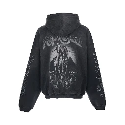 Black Hooded Sweatshirt with Maxi Print on Back and Sleeves in Cotton for Men