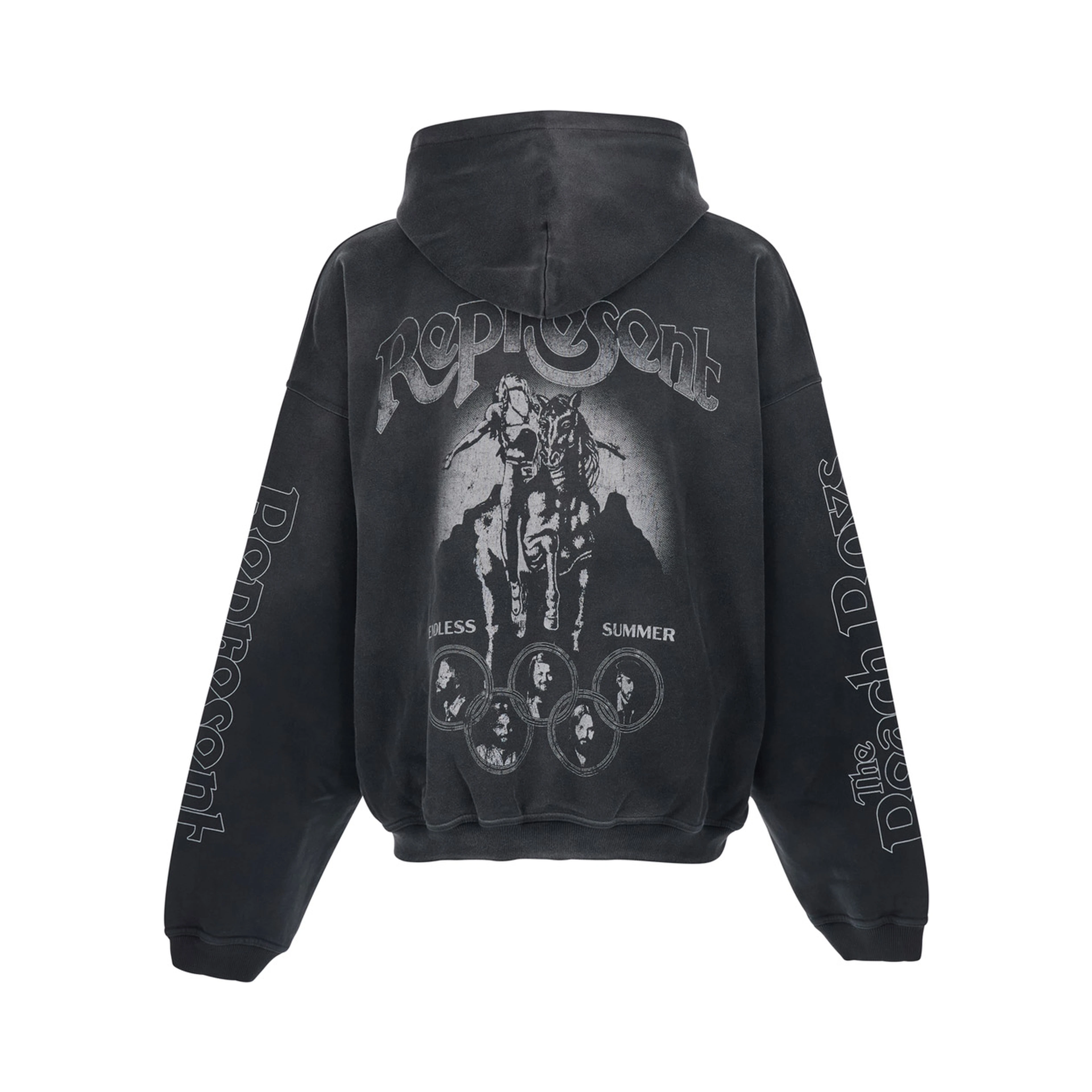 Black Hooded Sweatshirt with Maxi Print on Back and Sleeves in Cotton for Men