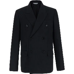 Black Double-breasted Jacket with Peak Revers in Wool for Men