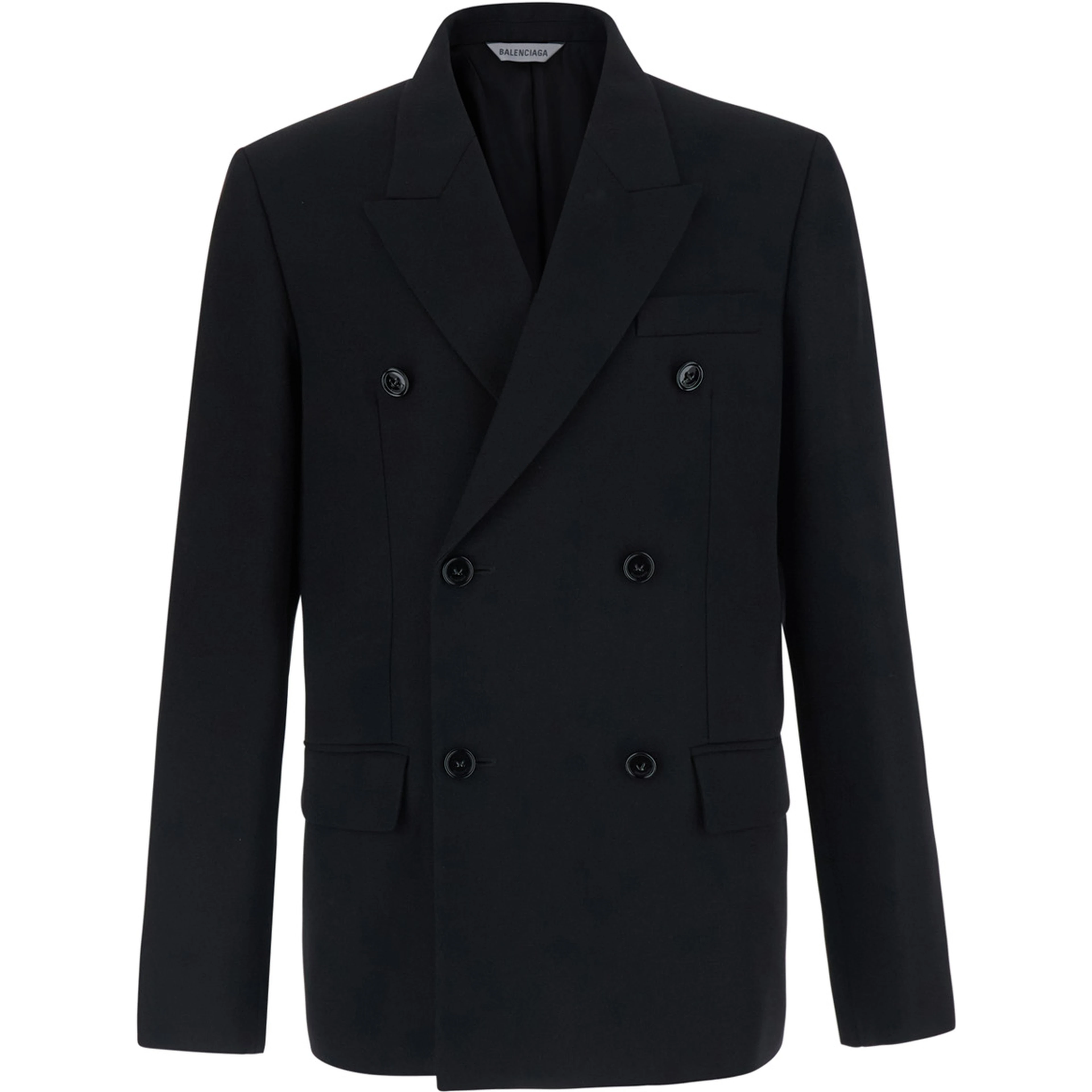 Black Double-breasted Jacket with Peak Revers in Wool for Men