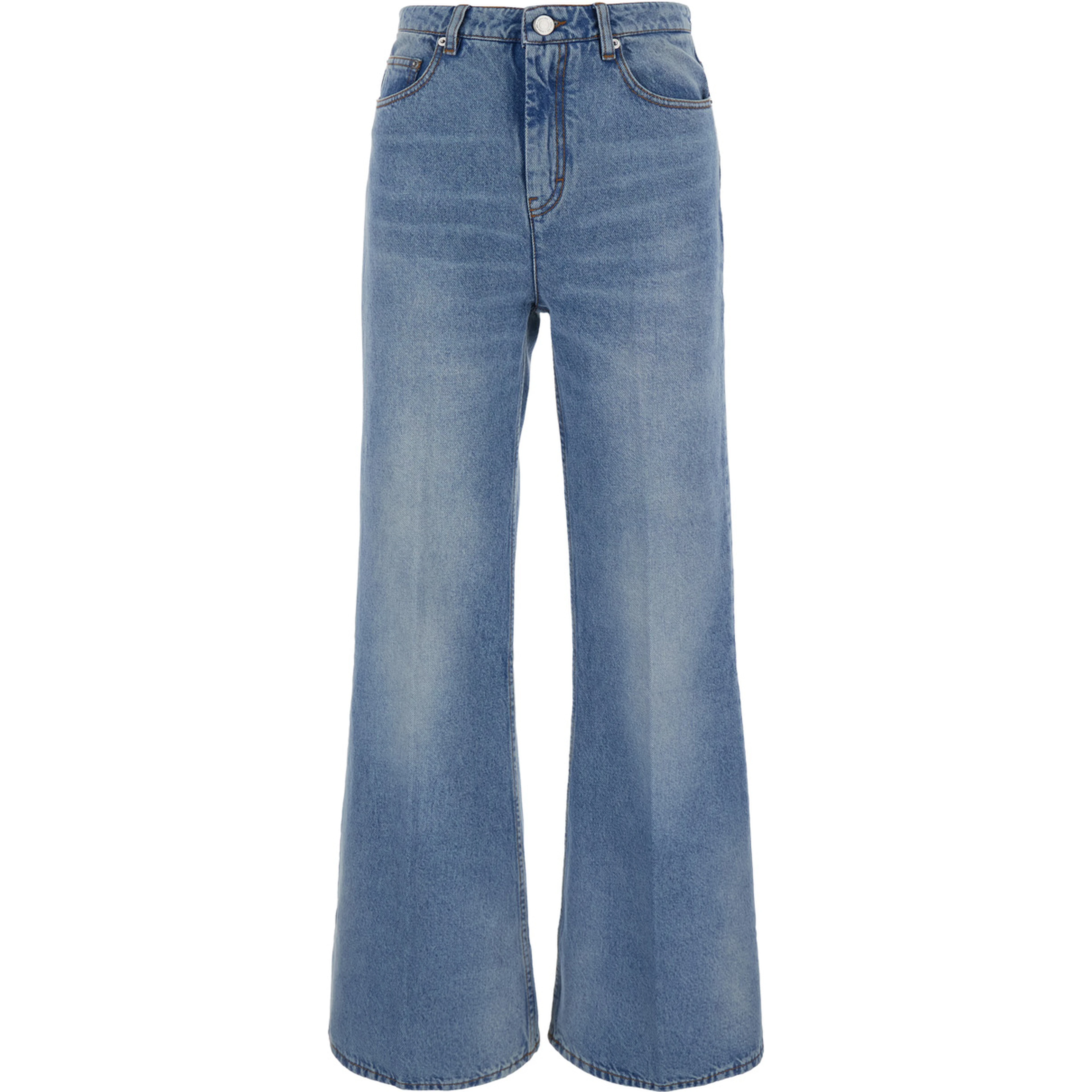 Blue Flare Cut Jeans with Logo Patch on the Back in Denim for Women
