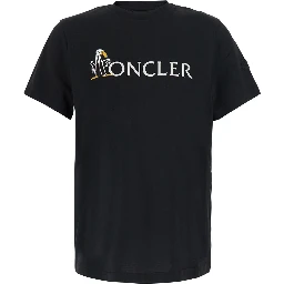 black T-shirt with logo on the front and logo patch on the sleeve in cotton for men