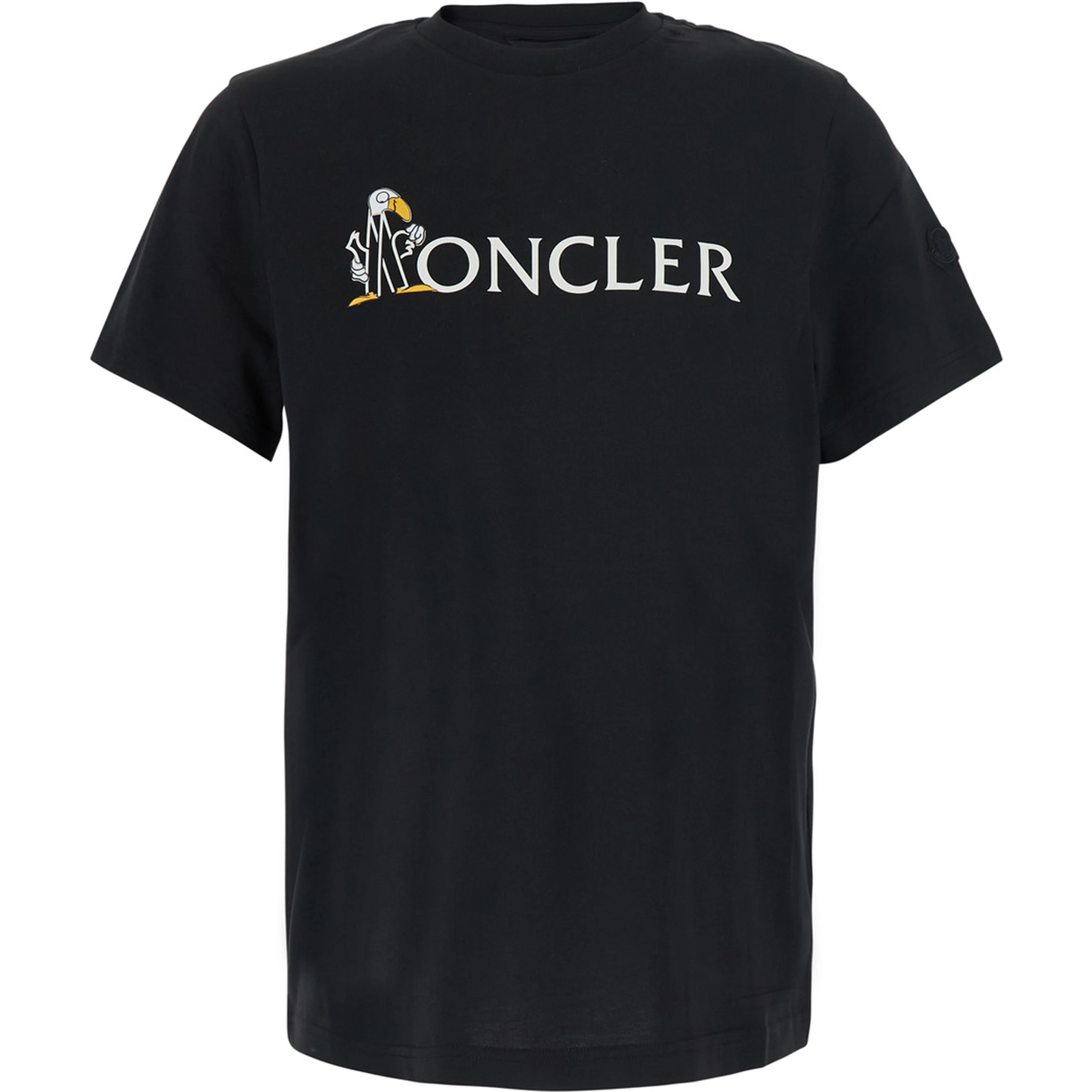 black T-shirt with logo on the front and logo patch on the sleeve in cotton for men