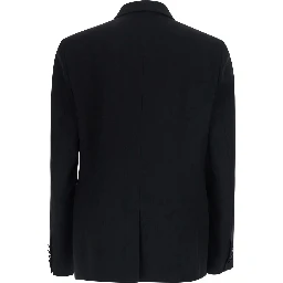 Black Double-breasted Jacket with Peak Revers in Wool for Men