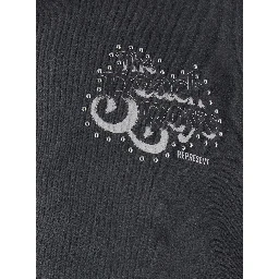 Black Hooded Sweatshirt with Maxi Print on Back and Sleeves in Cotton for Men