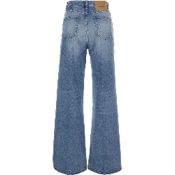 Blue Flare Cut Jeans with Logo Patch on the Back in Denim for Women