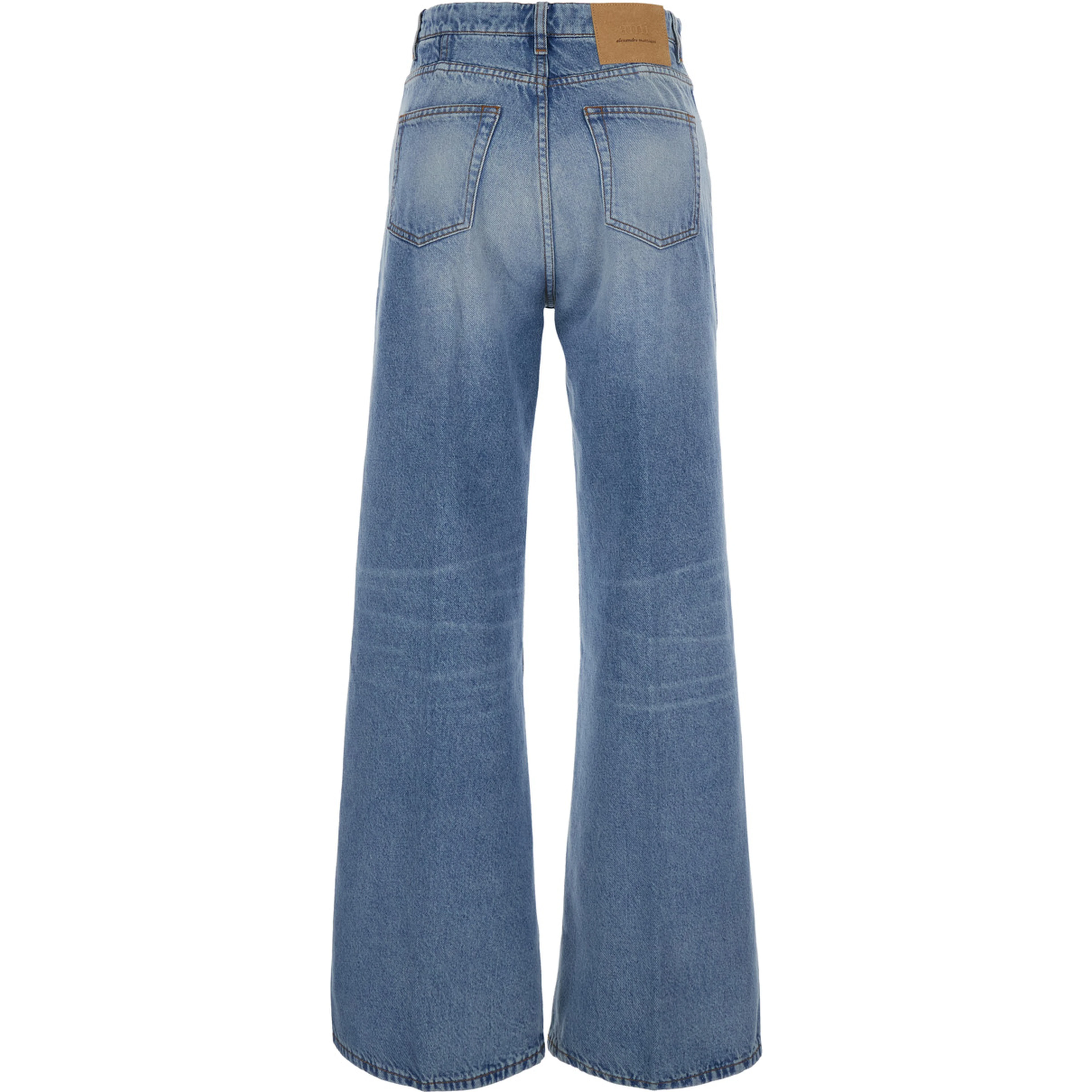 Blue Flare Cut Jeans with Logo Patch on the Back in Denim for Women
