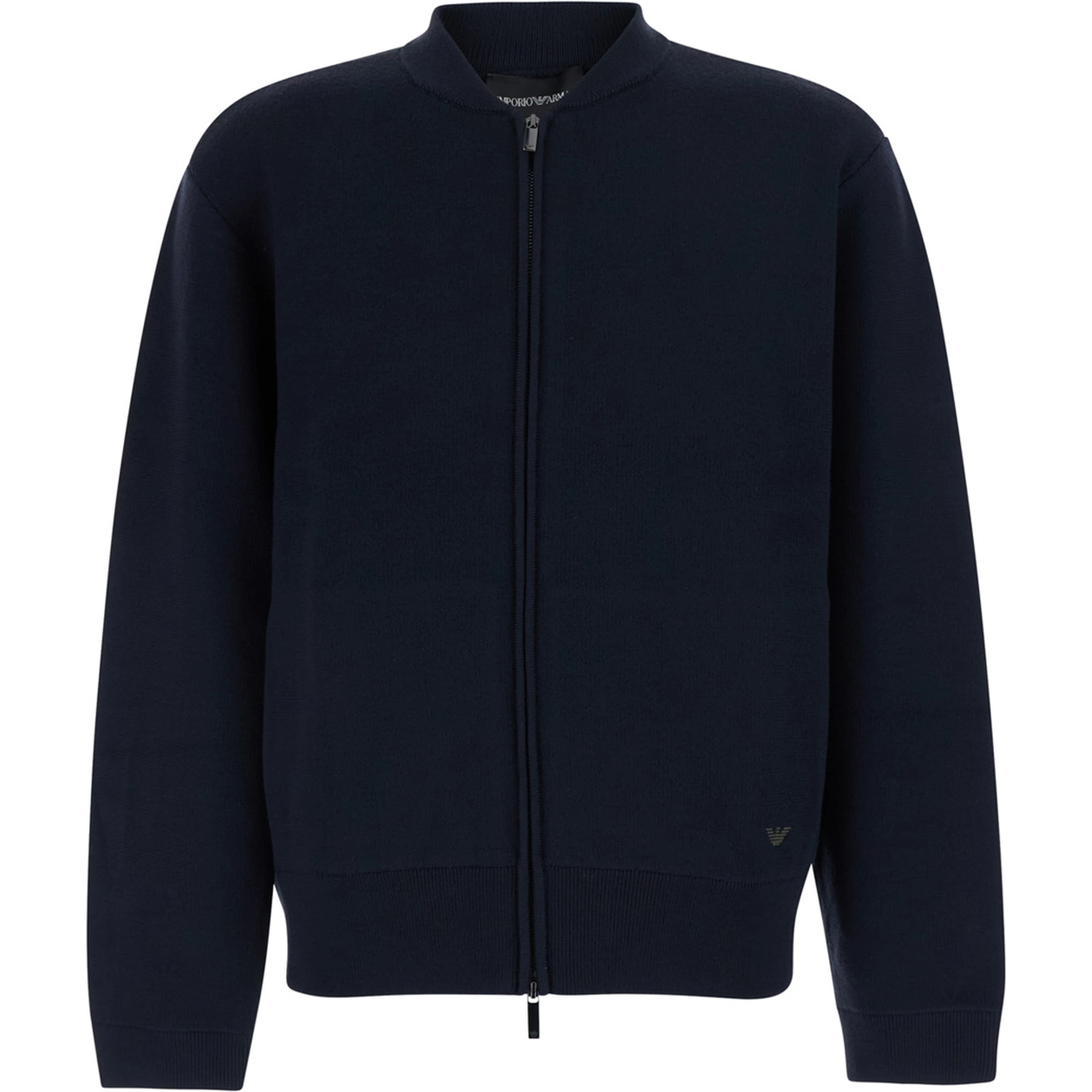 Blue Cardigan with logo embroidery on the front in wool for men