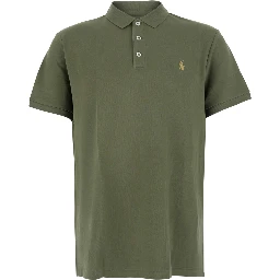 Custom Fit Green polo shirt with classic collar and Pony embroidery on the front in cotton for men
