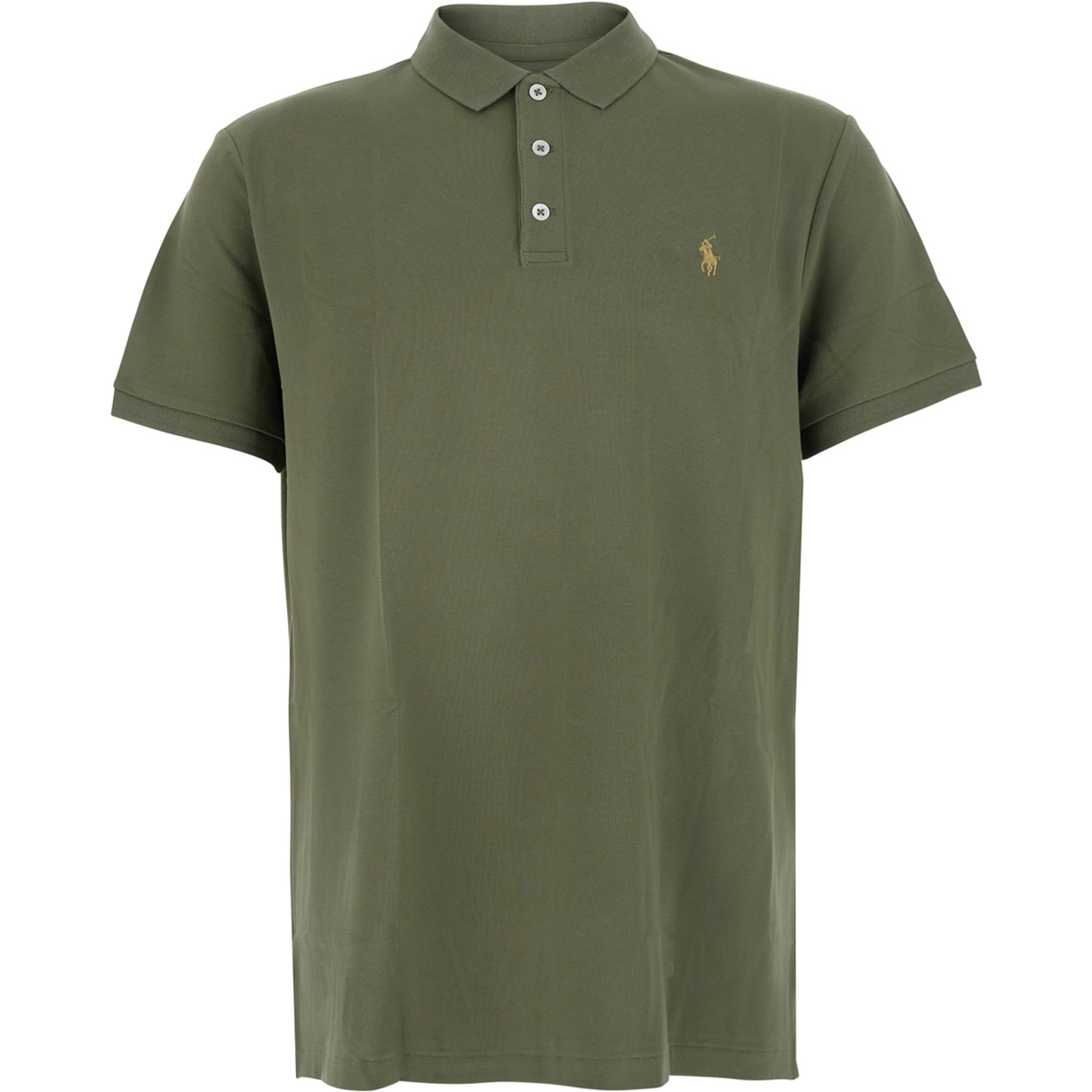 Custom Fit Green polo shirt with classic collar and Pony embroidery on the front in cotton for men