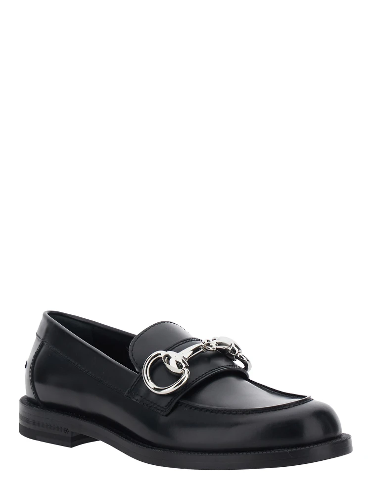 Emily Black loafers with Horsebit plaque on the front in leather for women alternative