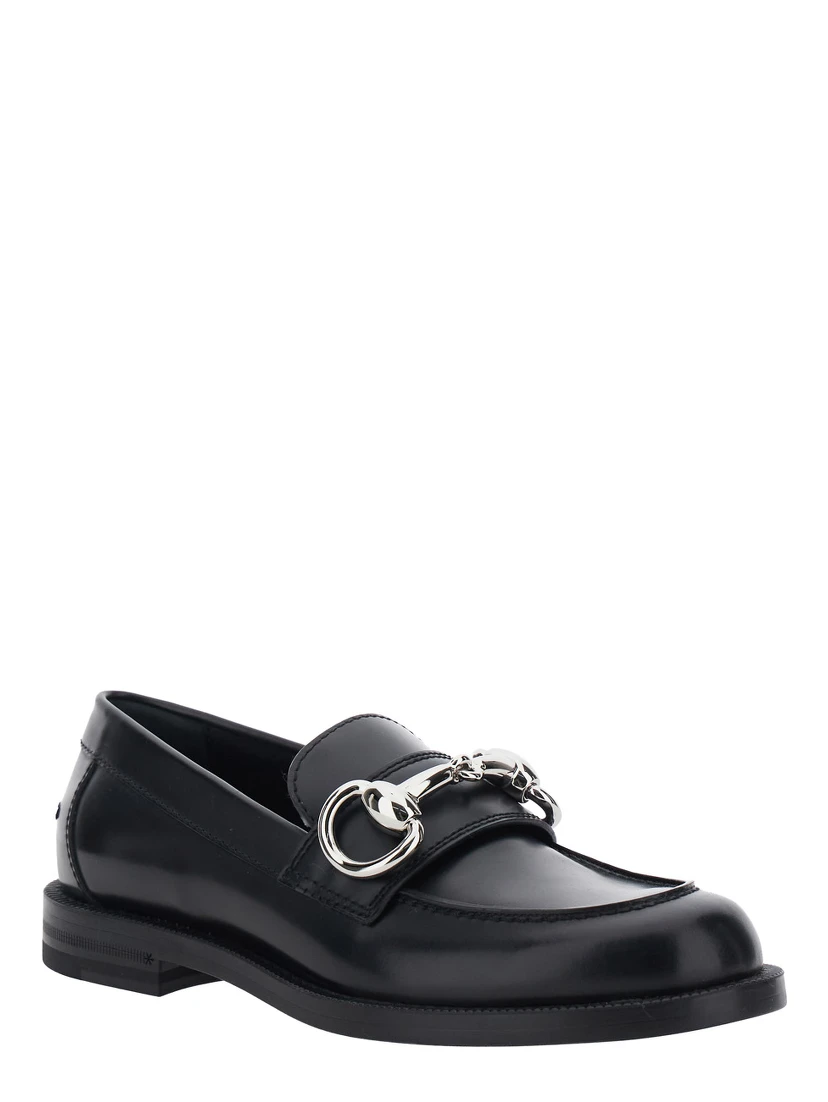 Emily Black loafers with Horsebit plaque on the front in leather for women