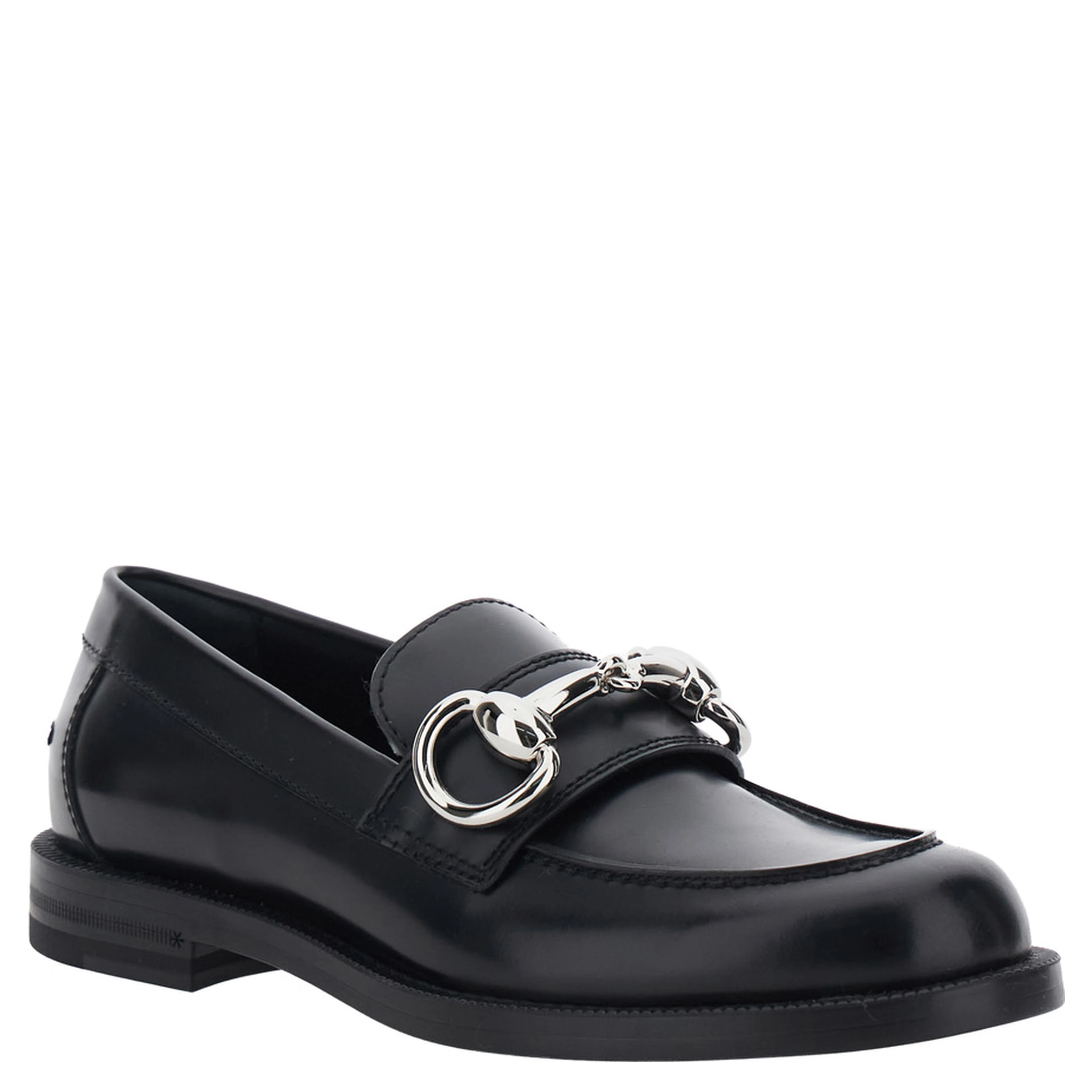 Emily Black loafers with Horsebit plaque on the front in leather for women