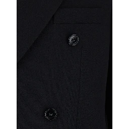 Black Double-breasted Jacket with Peak Revers in Wool for Men