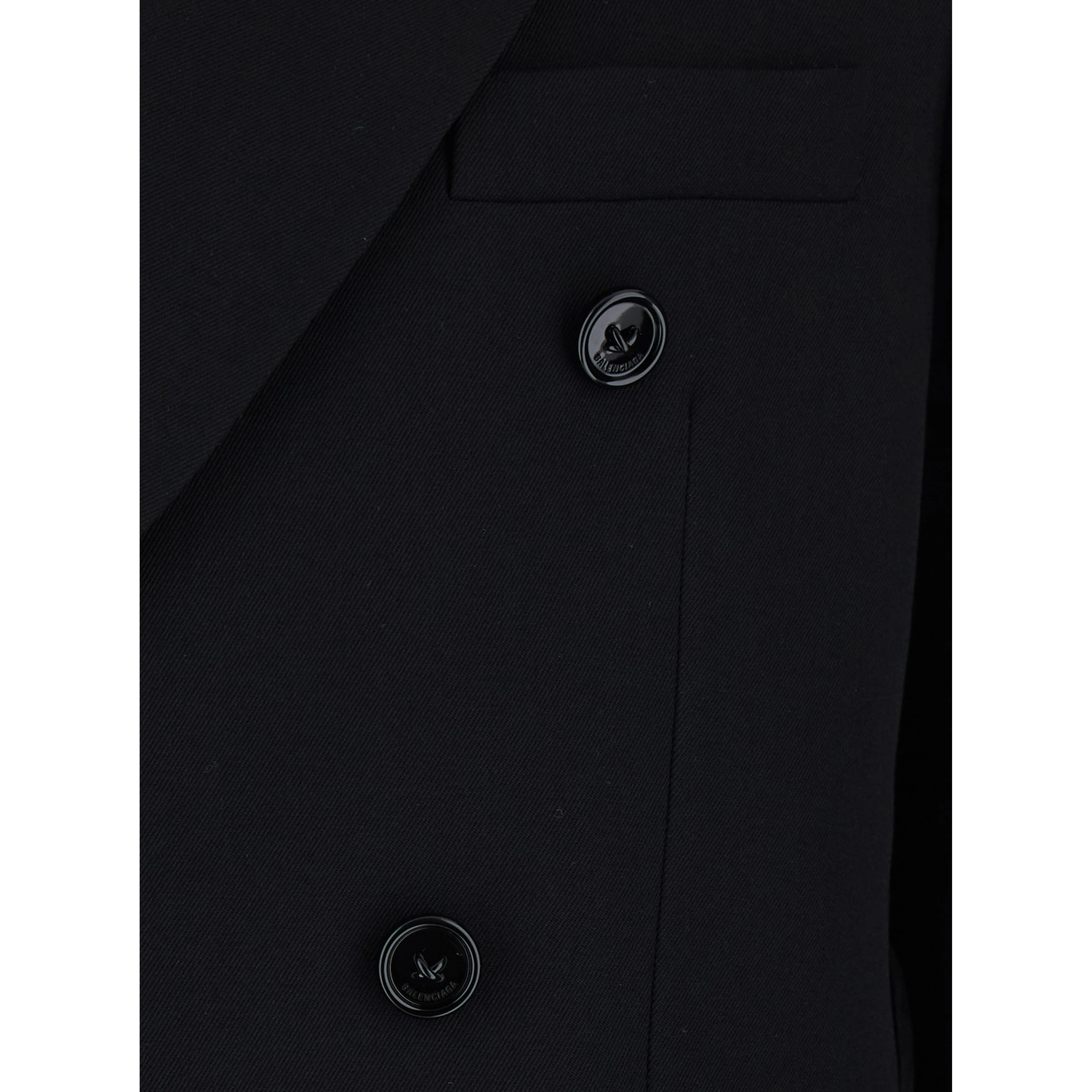 Black Double-breasted Jacket with Peak Revers in Wool for Men