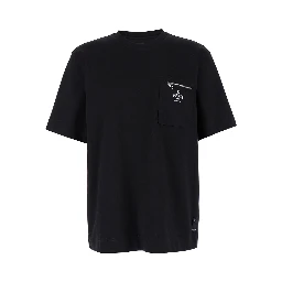 Crew Neck T-Shirt with Logo Print on the Front in Black Cotton for Men