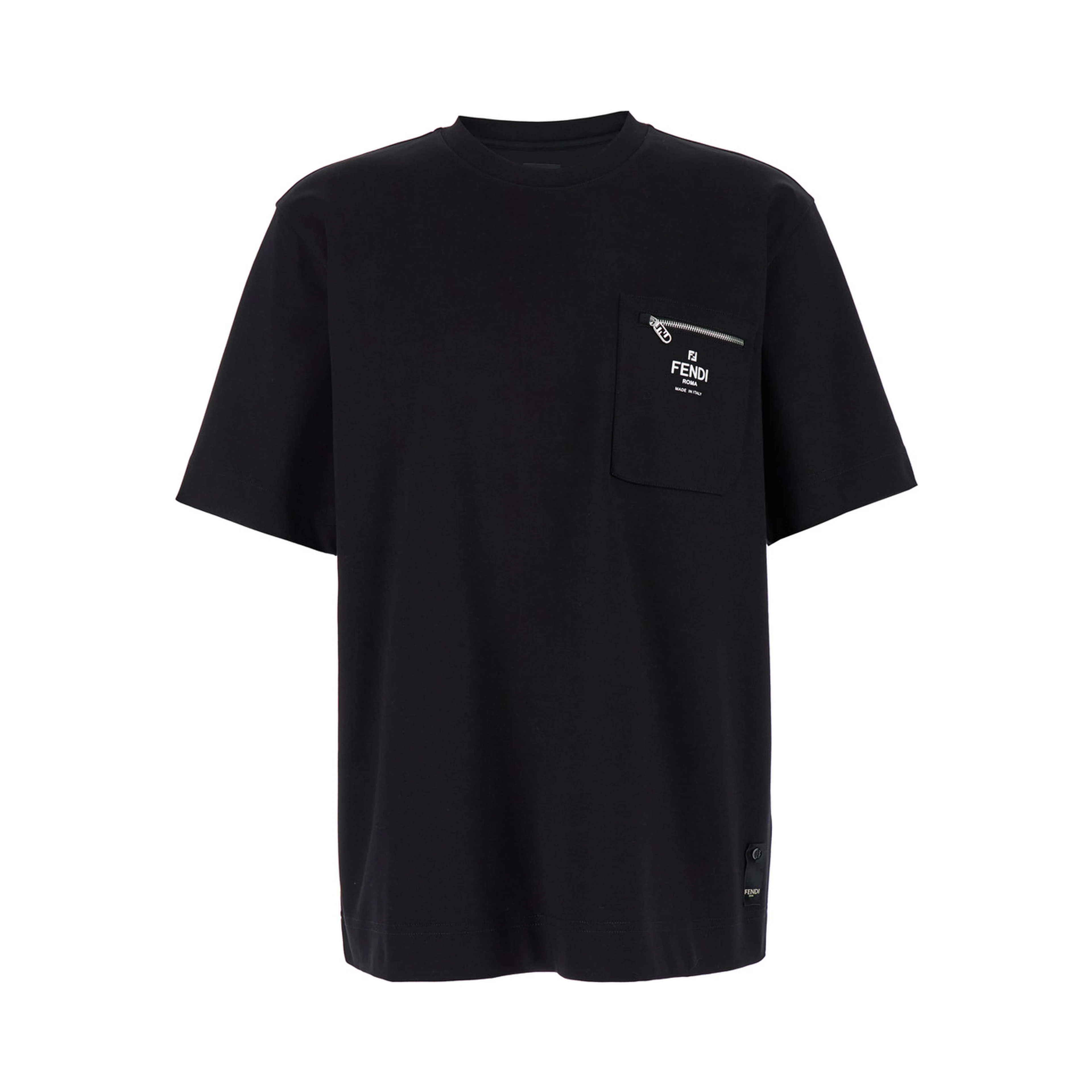 Crew Neck T-Shirt with Logo Print on the Front in Black Cotton for Men