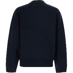 Blue Cardigan with logo embroidery on the front in wool for men