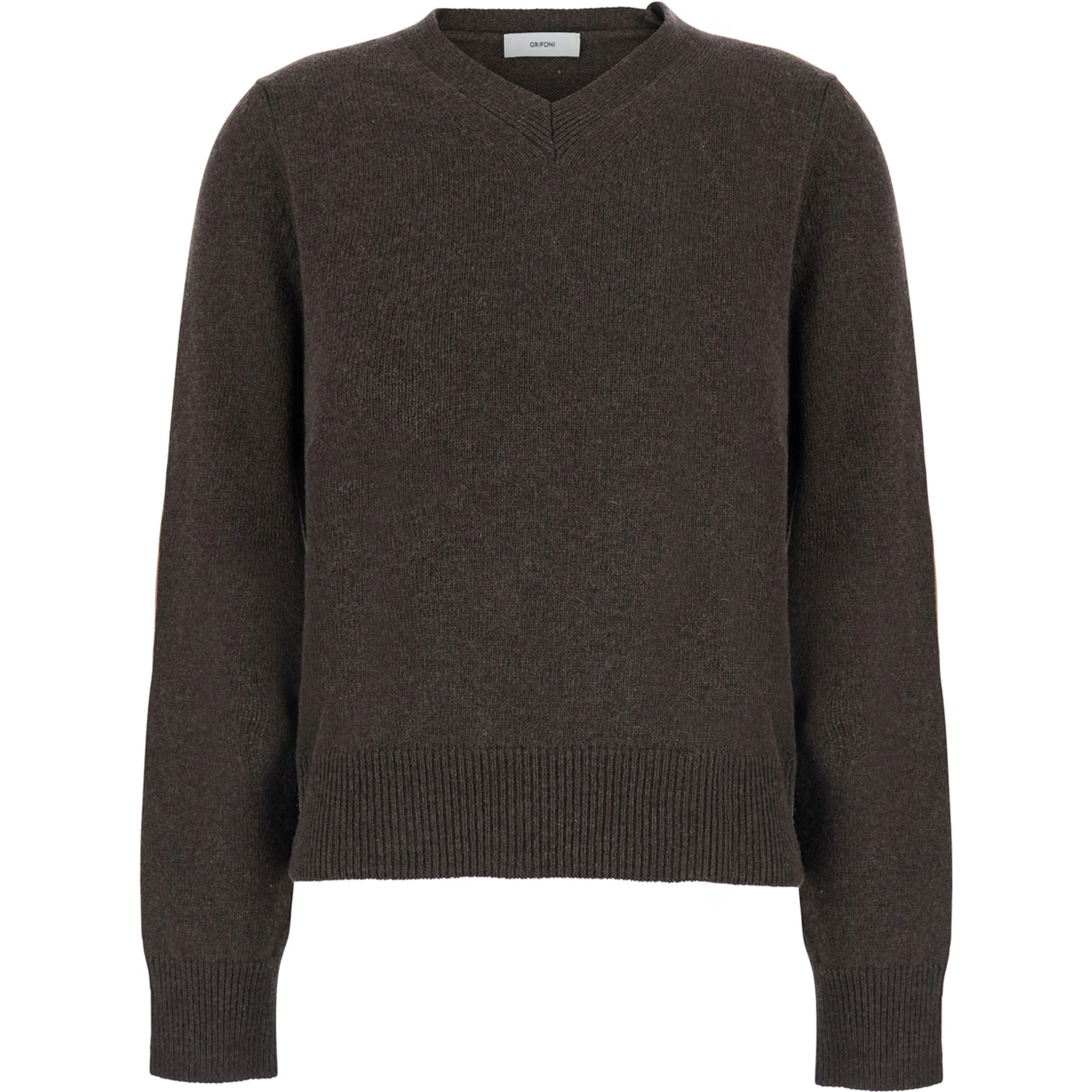 WOOL CASHMERE PULL with round neck and long sleeves in Wool and Cashmere Brown Unisex