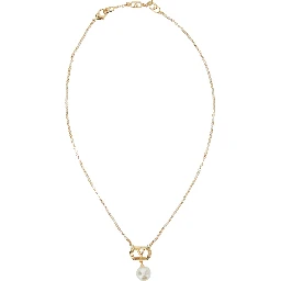 Chain Necklace with VLogo Charm and Metallic Pearl for Women