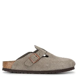 Mule Boston with Gancini Buckle and Round Toe in Suede Gray Unisex