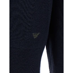 Blue Cardigan with logo embroidery on the front in wool for men