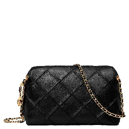 Shoulder Bag Fleming with Chain Strap and Diamond Quilting in Black Leather for Women