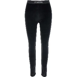 Leggings with Elasticized Waist and Velvet Logo Lettering Black Women