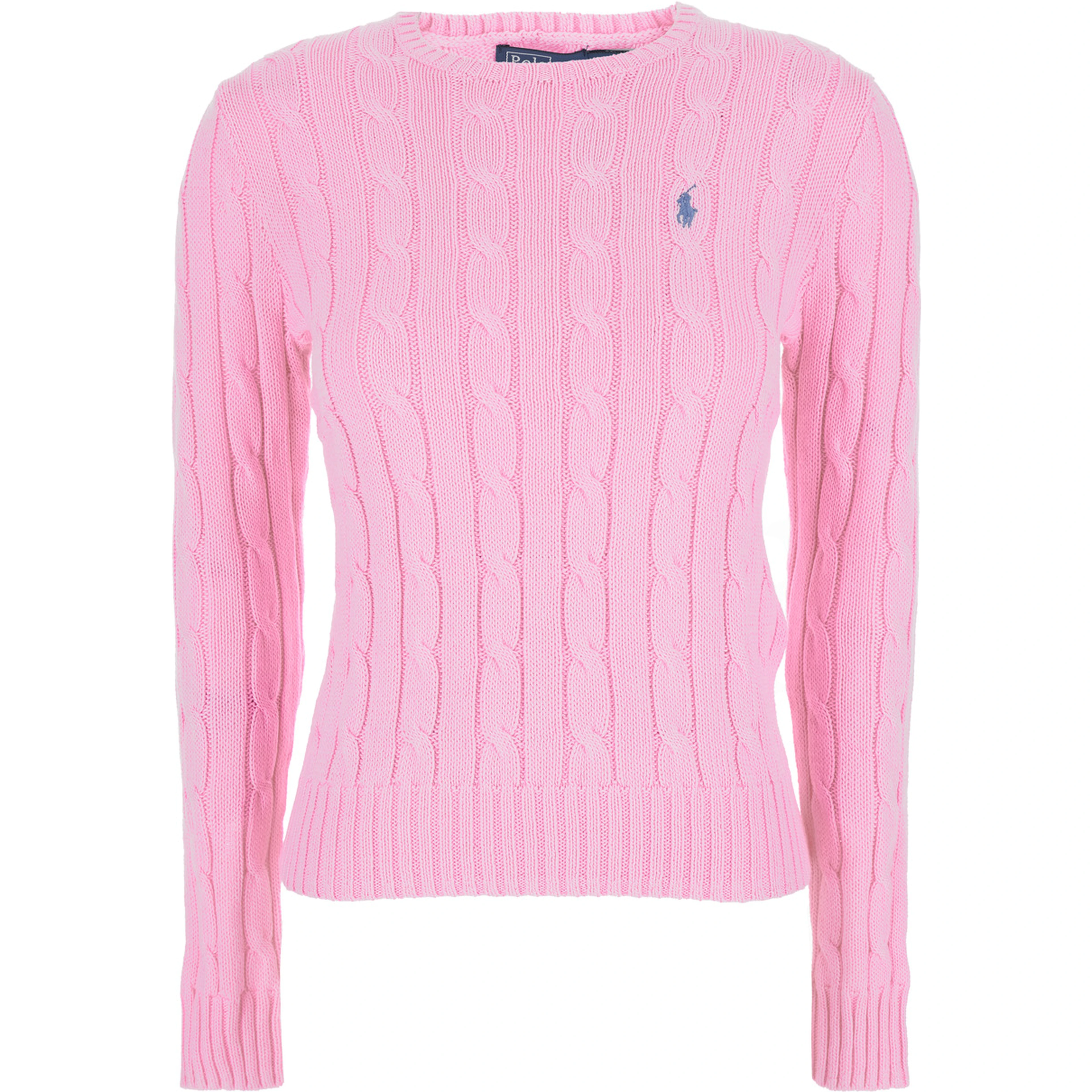Crewneck Sweater with Pony Embroidery on the Front and Cable Knit in Pink for Women