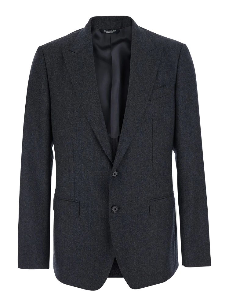 Grey Single-breasted Jacket with Notched Revers in Wool Blend for Men