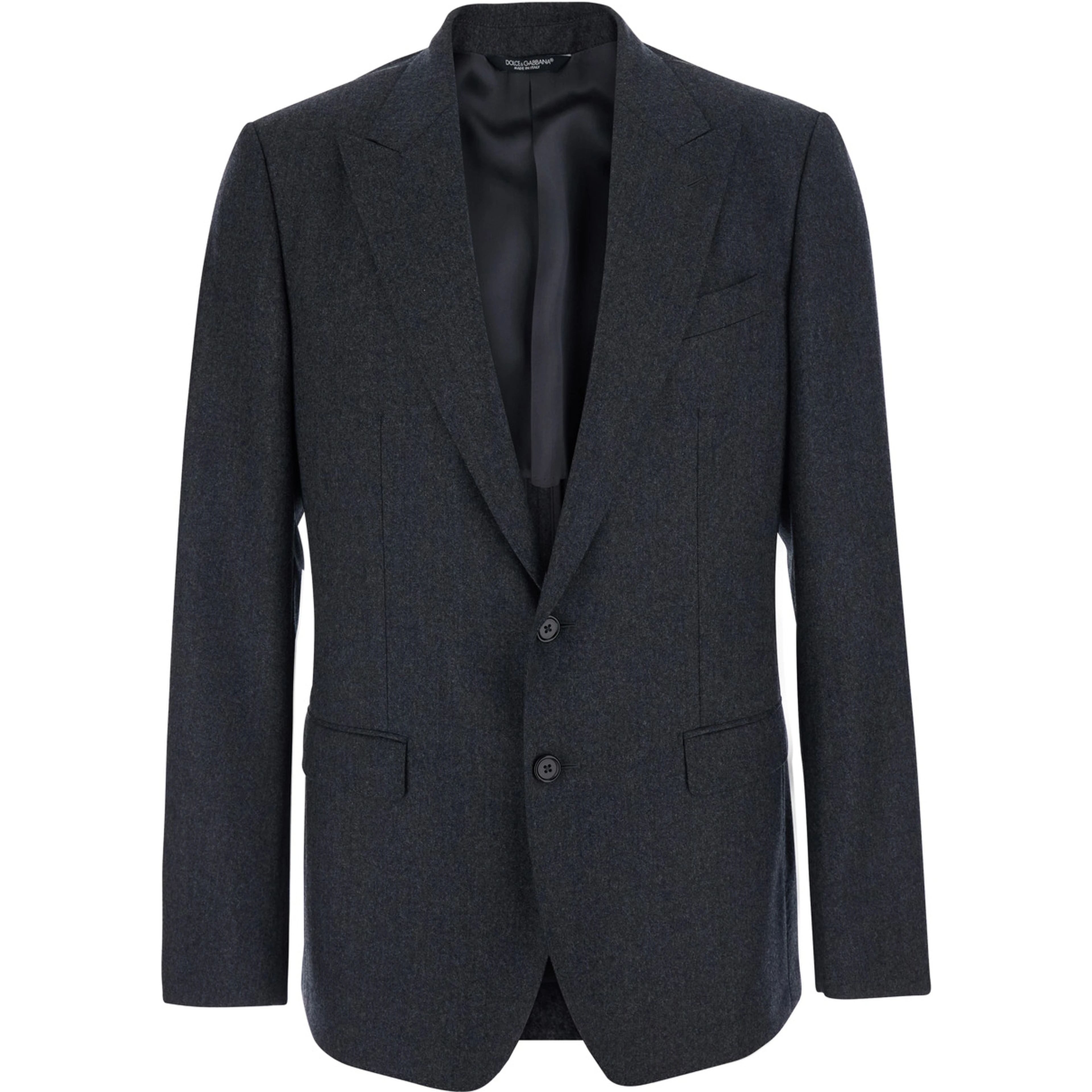 Grey Single-breasted Jacket with Notched Revers in Wool Blend for Men