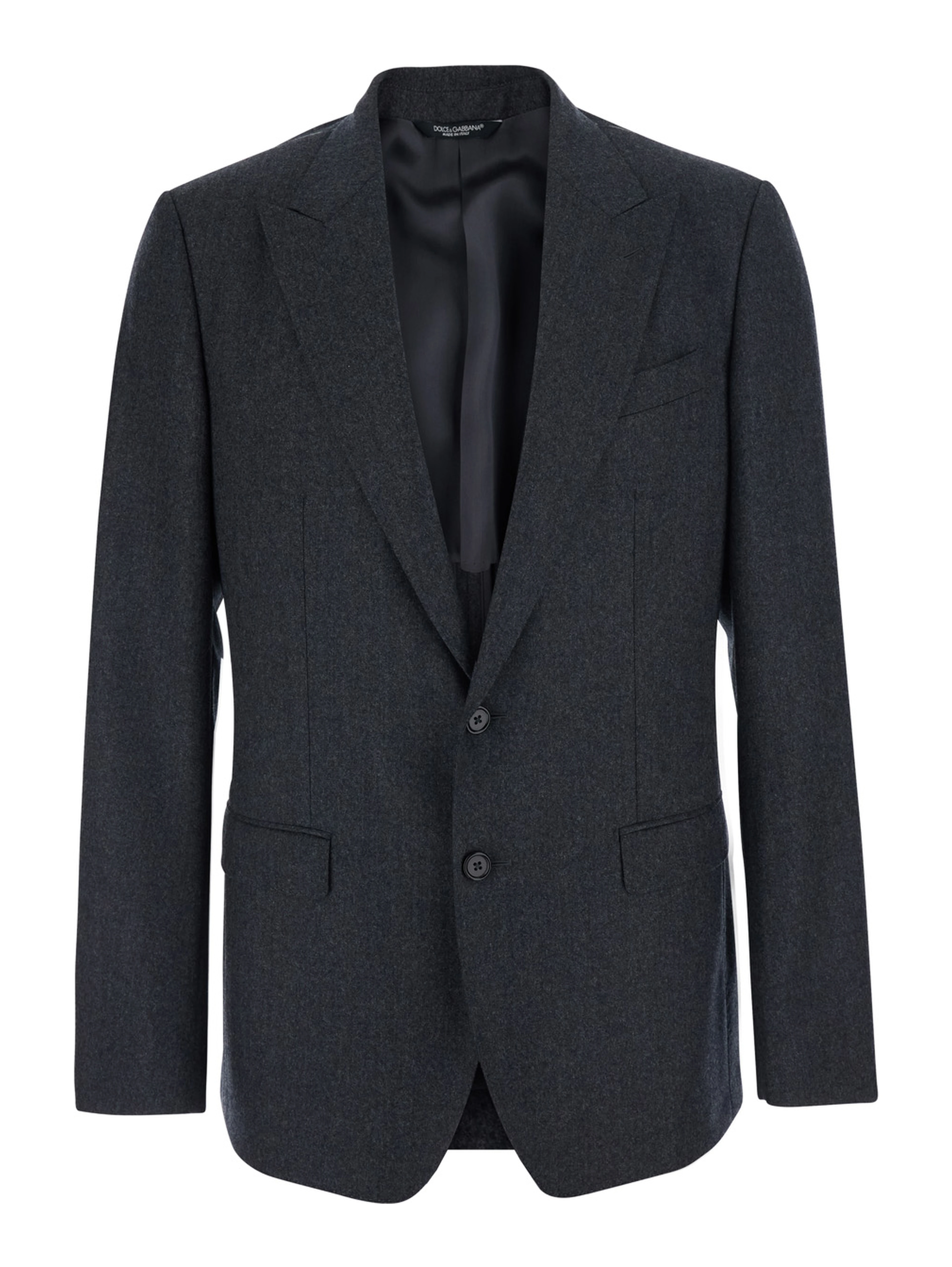 Grey Single-breasted Jacket with Notched Revers in Wool Blend for Men