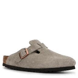 Mule Boston with Gancini Buckle and Round Toe in Suede Gray Unisex