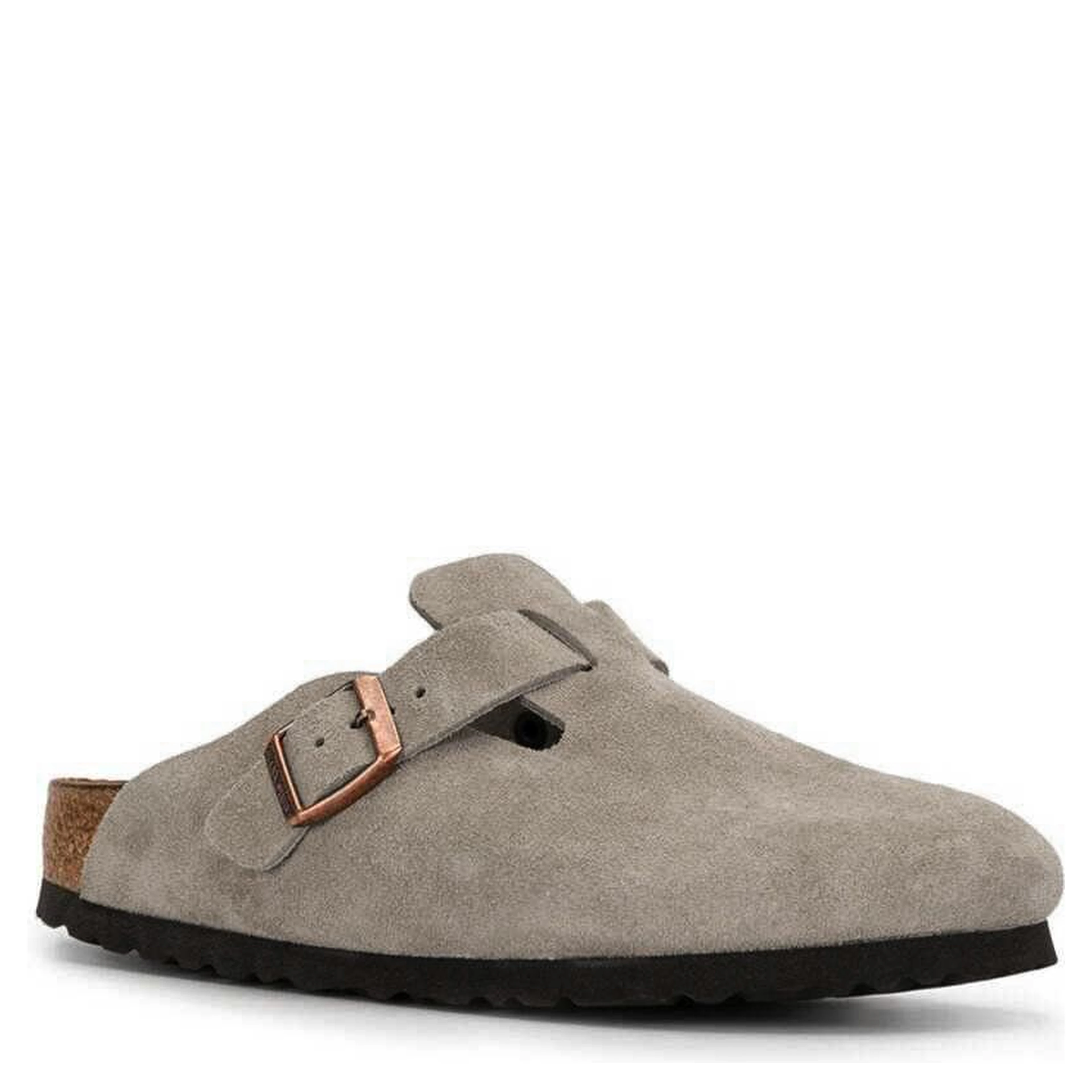 Mule Boston with Gancini Buckle and Round Toe in Suede Gray Unisex