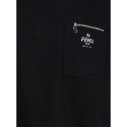 Crew Neck T-Shirt with Logo Print on the Front in Black Cotton for Men
