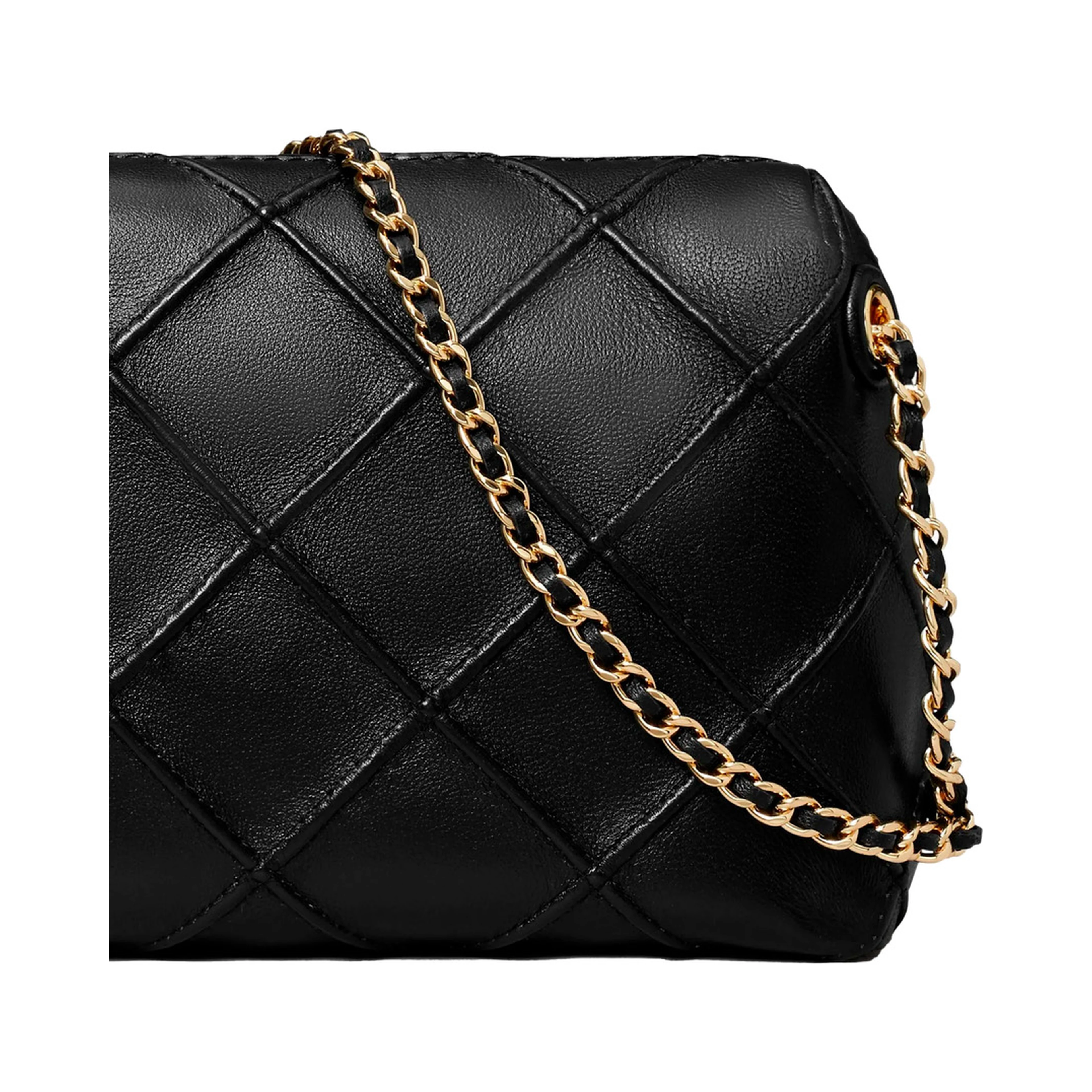 Shoulder Bag Fleming with Chain Strap and Diamond Quilting in Black Leather for Women