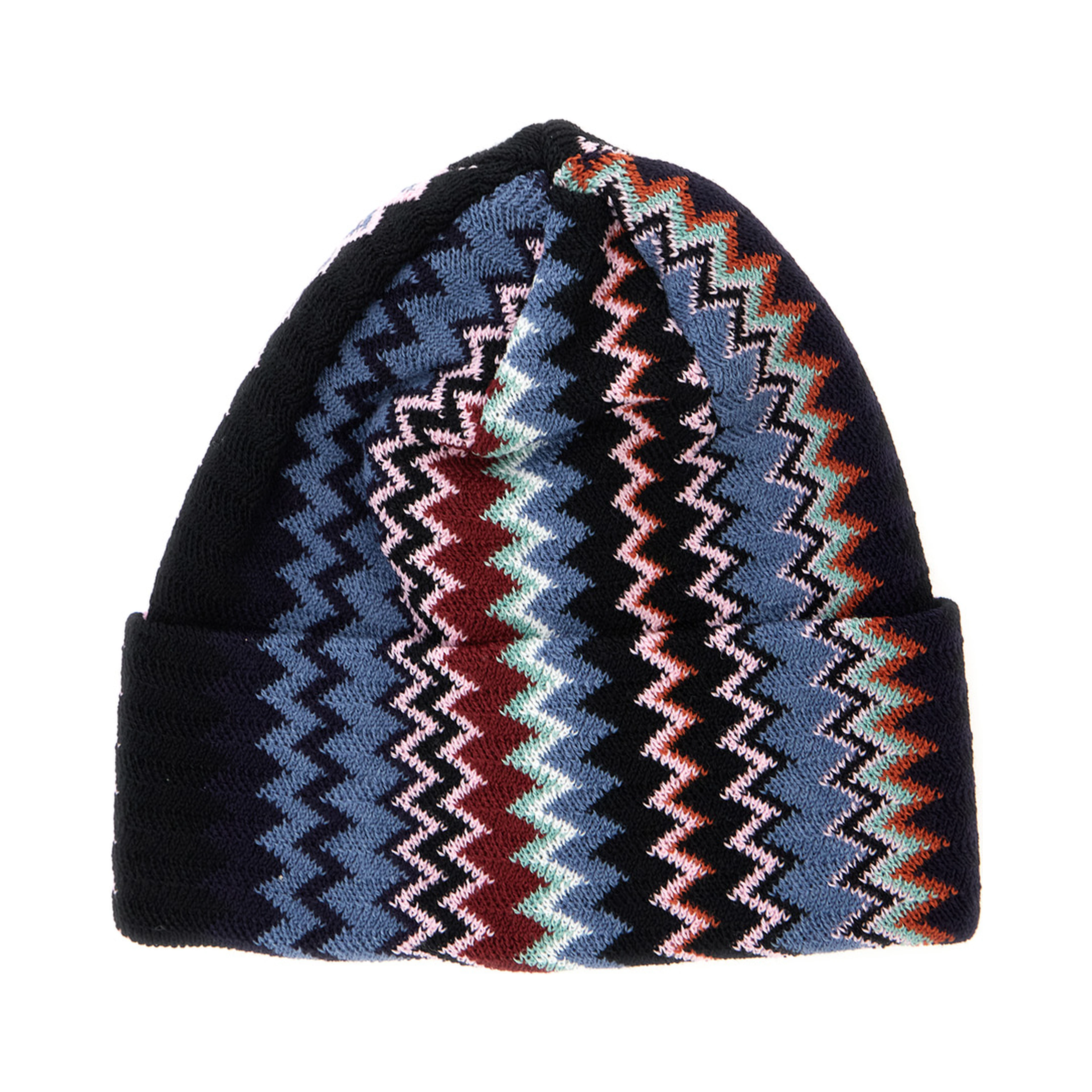 Multicolor beanie with turn-up brim ZigZag motif in wool blend for women