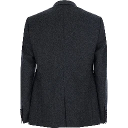 Grey Single-breasted Jacket with Notched Revers in Wool Blend for Men