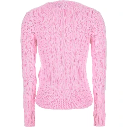 Crewneck Sweater with Pony Embroidery on the Front and Cable Knit in Pink for Women