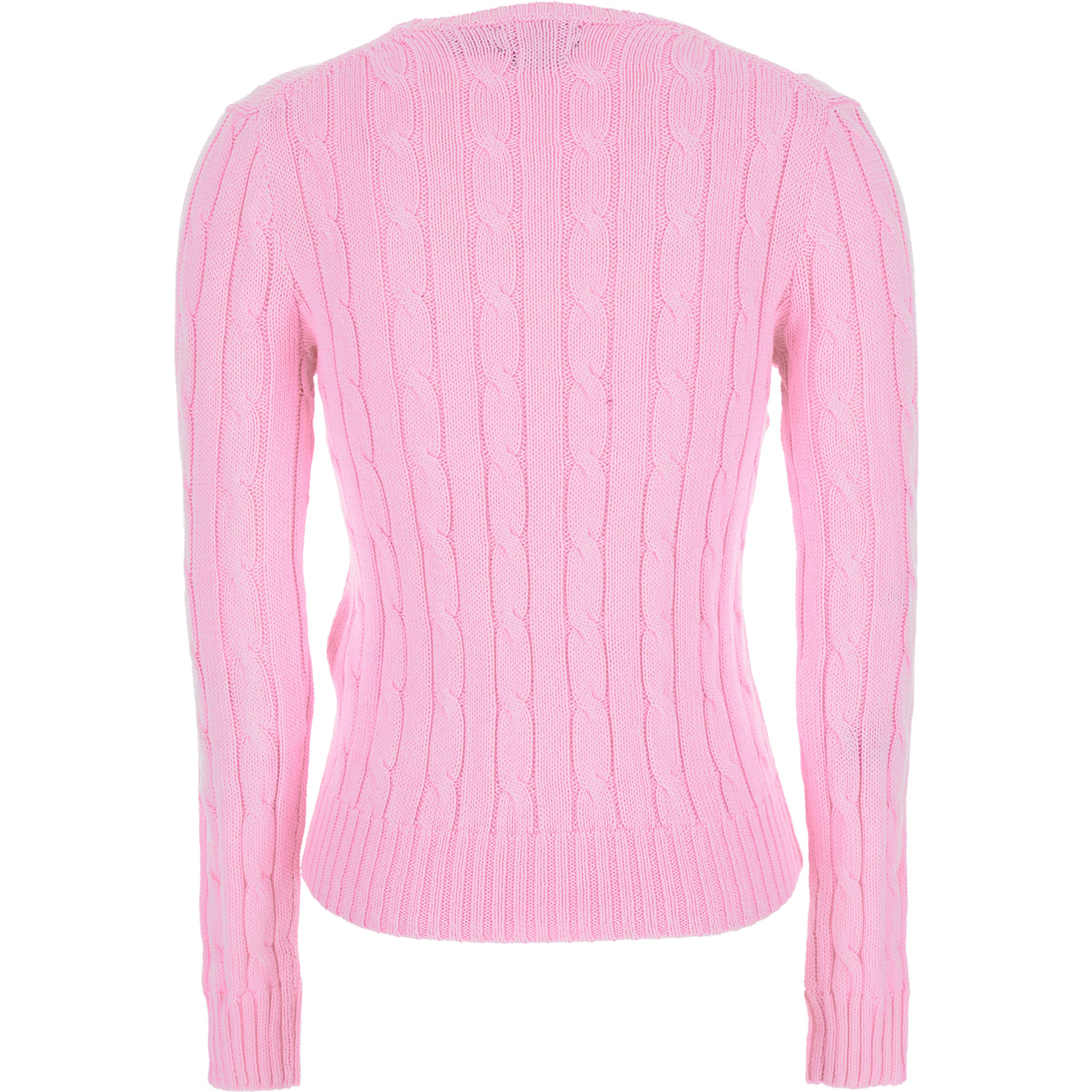 Crewneck Sweater with Pony Embroidery on the Front and Cable Knit in Pink for Women