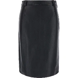 Black Skirt with single slit at the back in leather for women