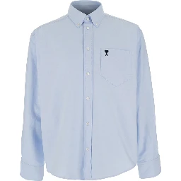 Light Blue Shirt with Button Down Collar and ADC Embroidery in Light Blue Cotton for Men
