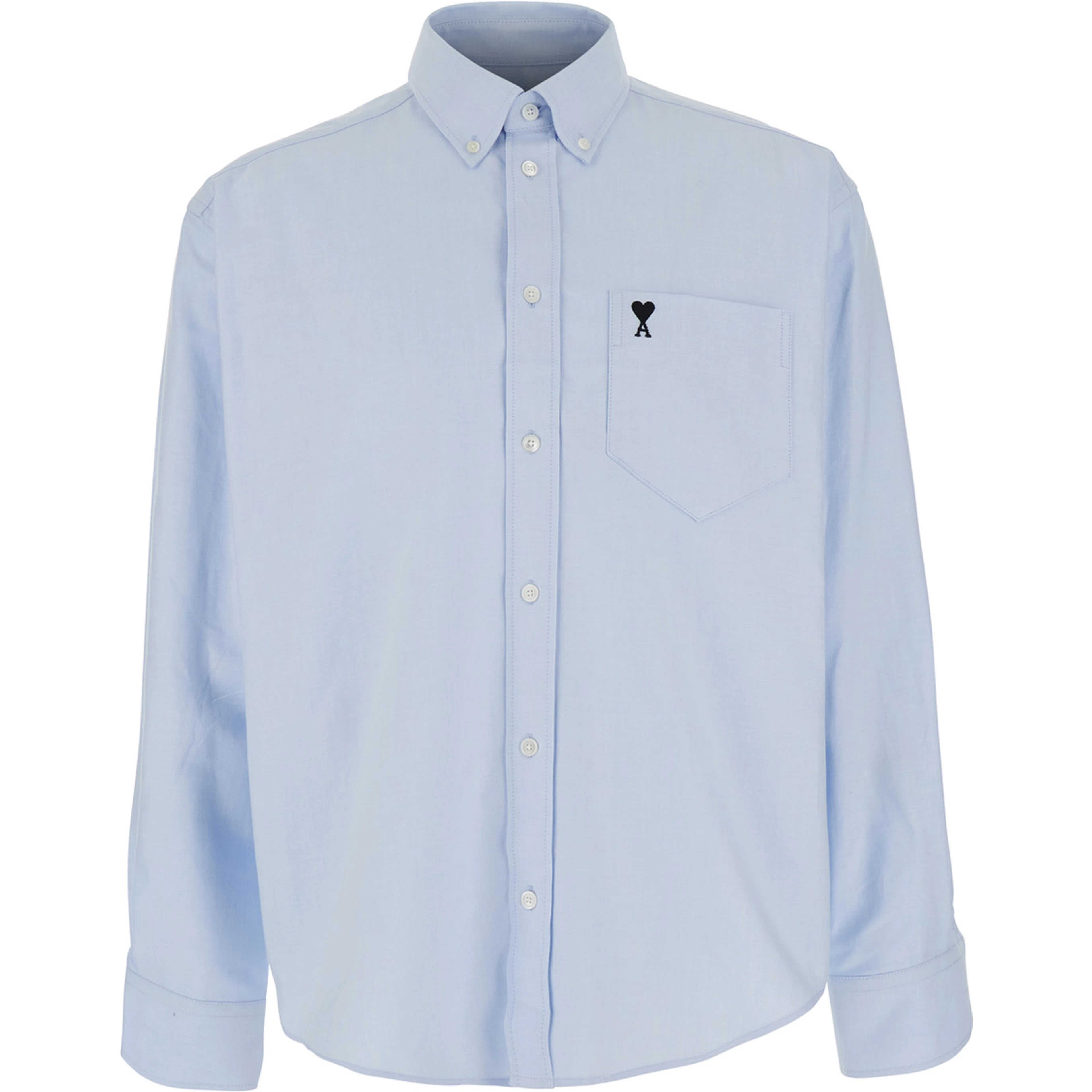 Light Blue Shirt with Button Down Collar and ADC Embroidery in Light Blue Cotton for Men