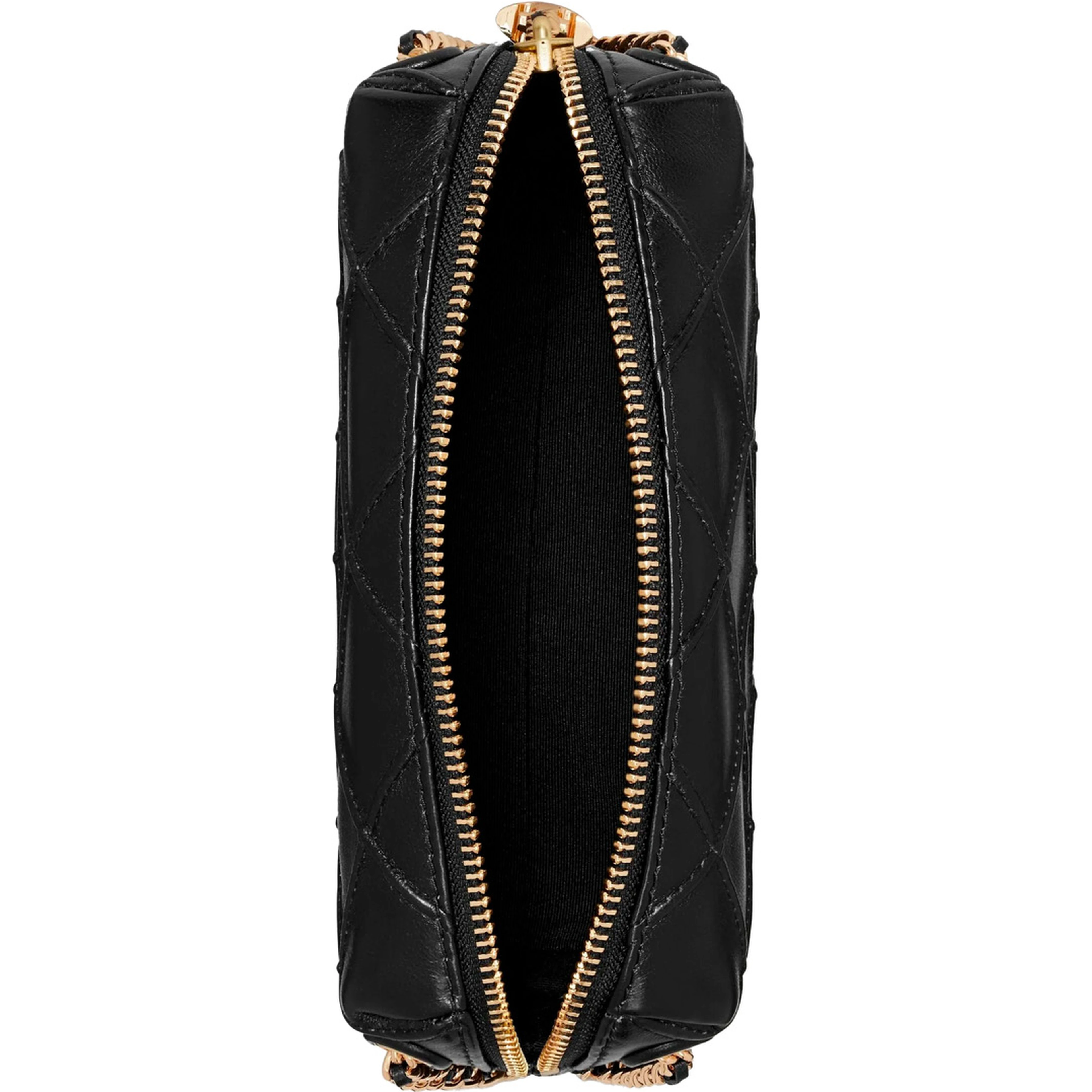 Shoulder Bag Fleming with Chain Strap and Diamond Quilting in Black Leather for Women