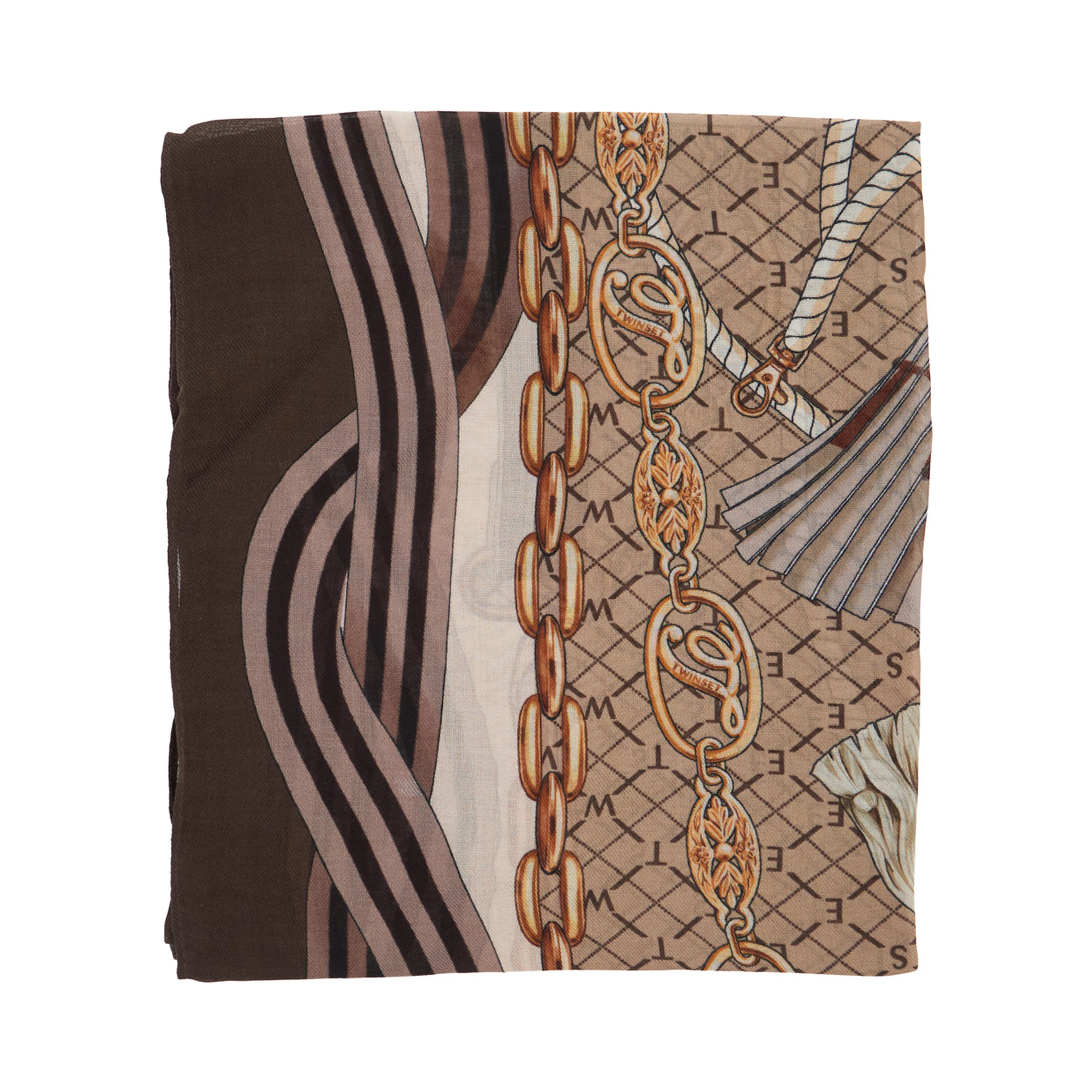 Brown scarf with all-over print in modal for women