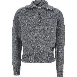 WOOL ZIP PULL with zip and high collar in Gray Wool Men