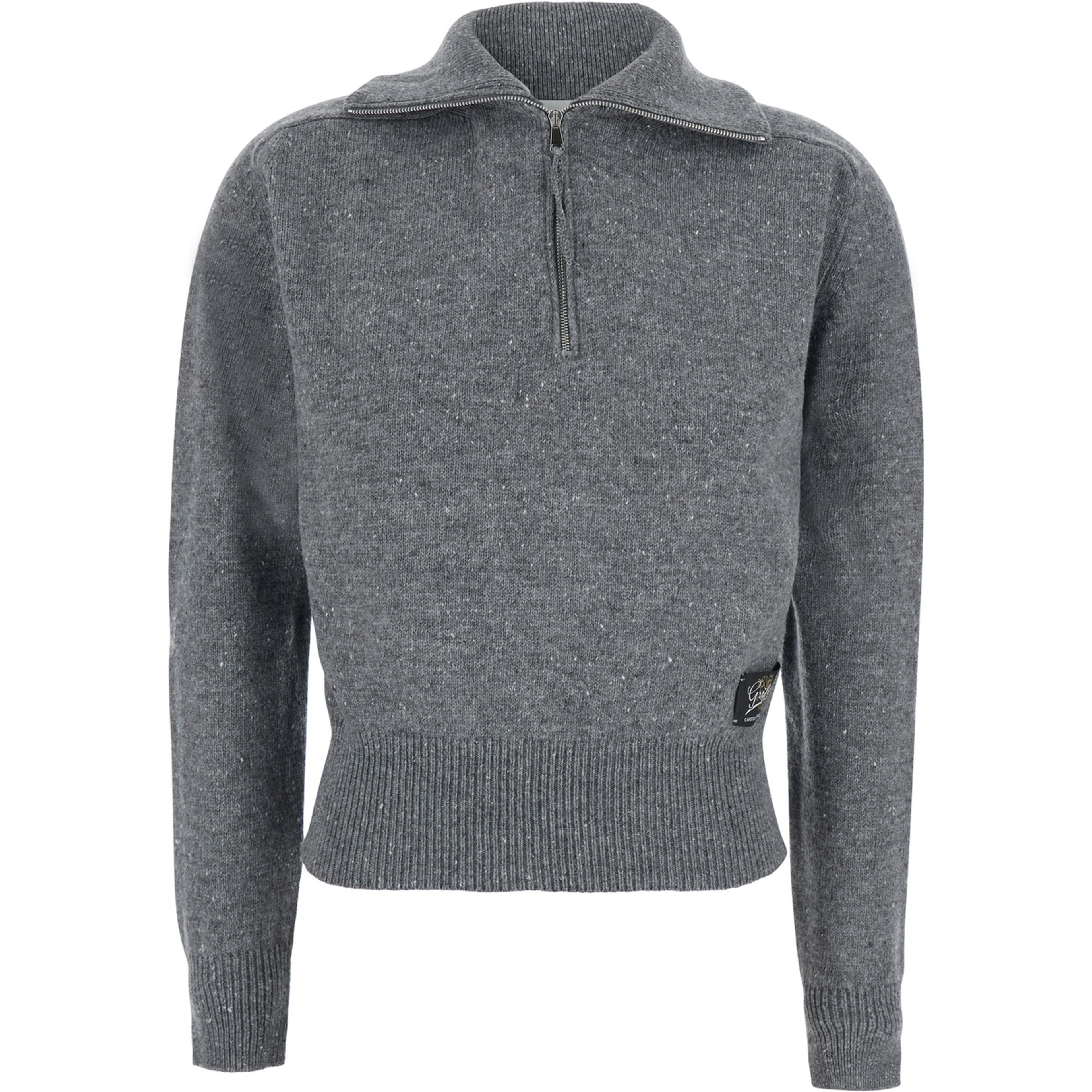 WOOL ZIP PULL with zip and high collar in Gray Wool Men